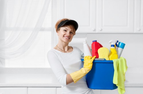 Cleaner maintaining a tidy Edgware flat on a routine visit