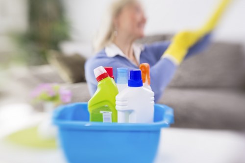 Customer raising a service complaint in a professional cleaning setting