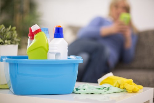 Domestic cleaner preparing a tidy kitchen in Edgware